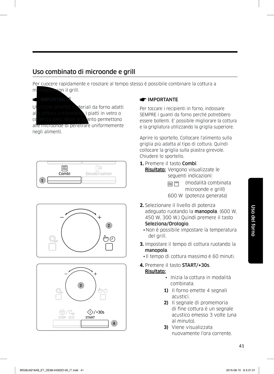 Samsung MG28J5215AB/ET manual Uso combinato di microonde e grill 