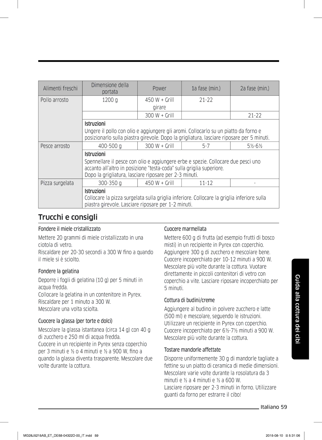 Samsung MG28J5215AB/ET manual Trucchi e consigli, Tostare mandorle affettate 