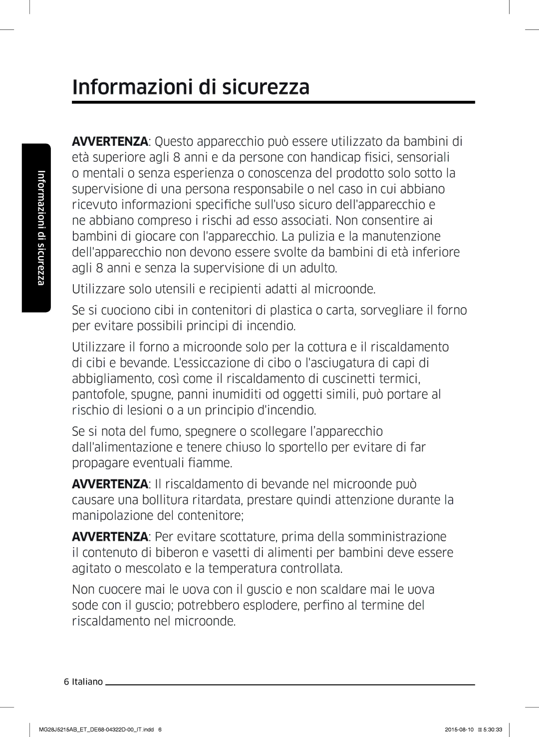 Samsung MG28J5215AB/ET manual Informazioni di sicurezza 