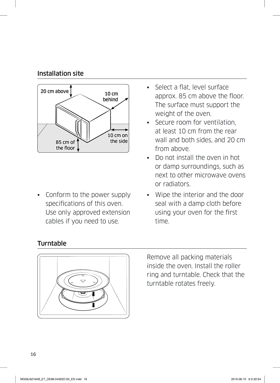 Samsung MG28J5215AB/ET manual Installation site 