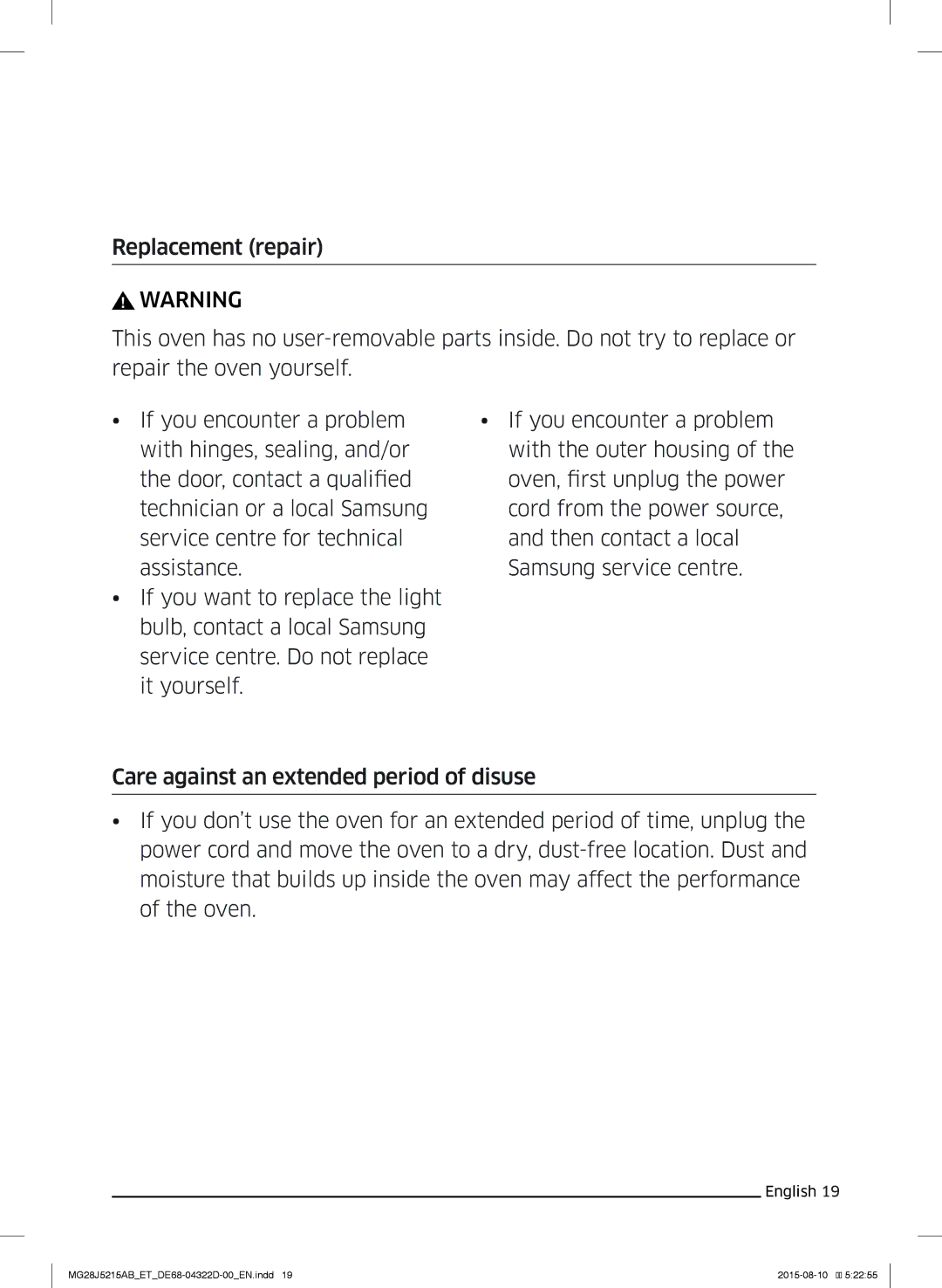 Samsung MG28J5215AB/ET manual Maintenance 