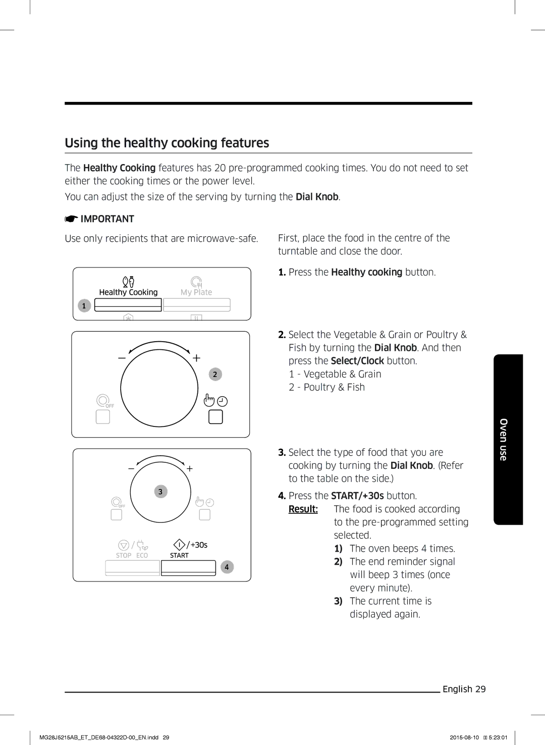 Samsung MG28J5215AB/ET manual Using the healthy cooking features 