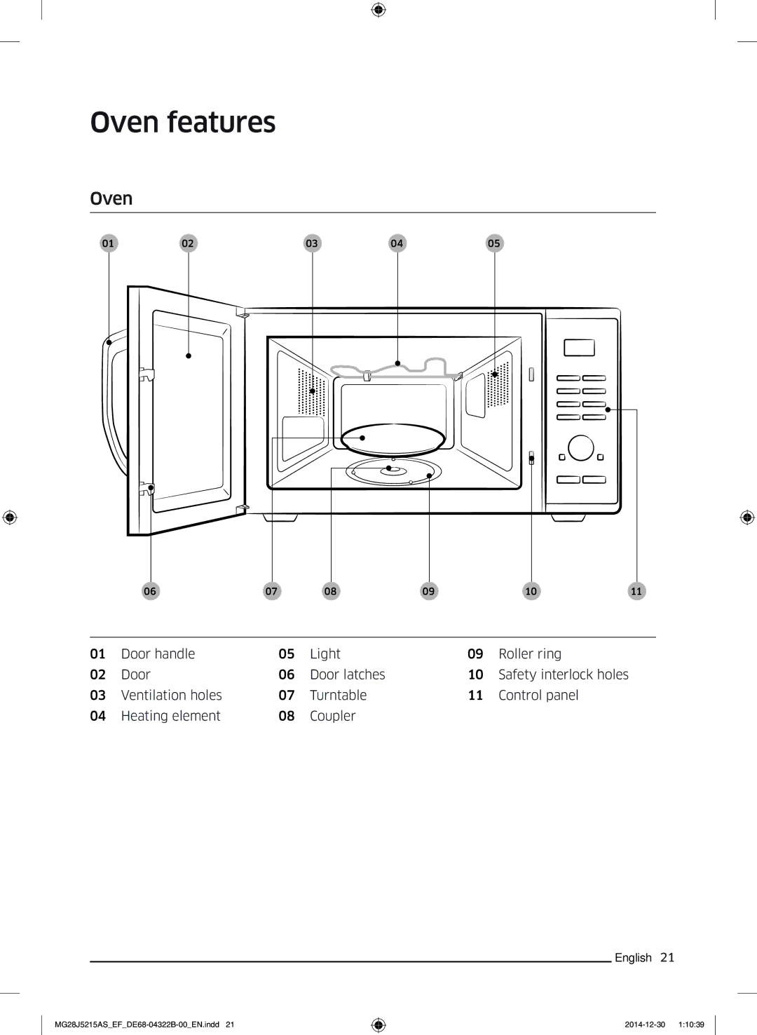 Samsung MG28J5215AB/EF, MG28J5215AS/EG, MG28J5215AB/EG, MG28J5215AW/EF, MG28J5215AS/EF manual Oven features 