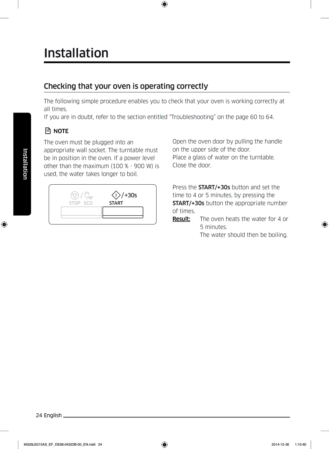 Samsung MG28J5215AS/EG, MG28J5215AB/EG, MG28J5215AB/EF, MG28J5215AW/EF manual Checking that your oven is operating correctly 