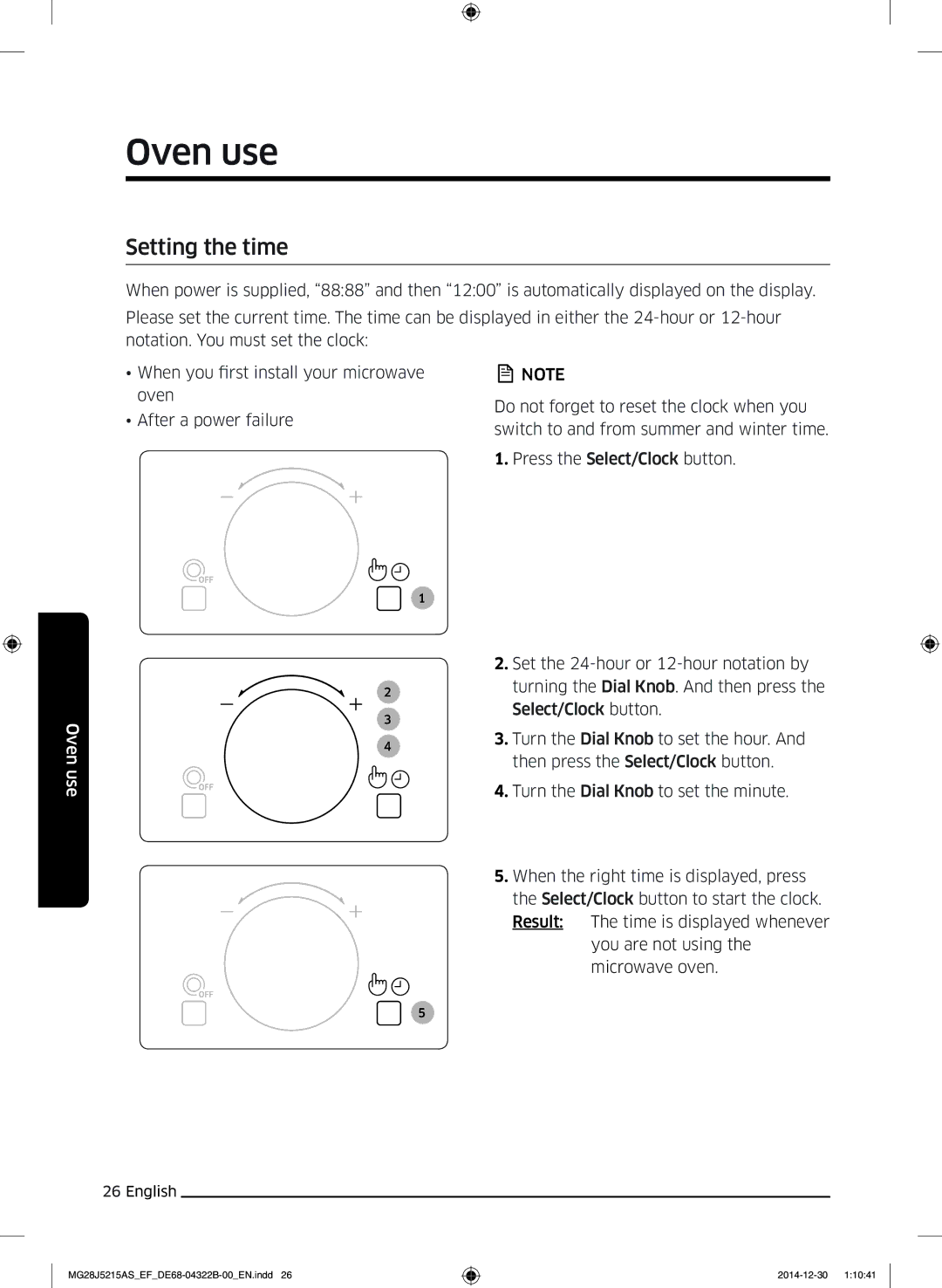 Samsung MG28J5215AB/EF, MG28J5215AS/EG, MG28J5215AB/EG, MG28J5215AW/EF, MG28J5215AS/EF manual Setting the time 