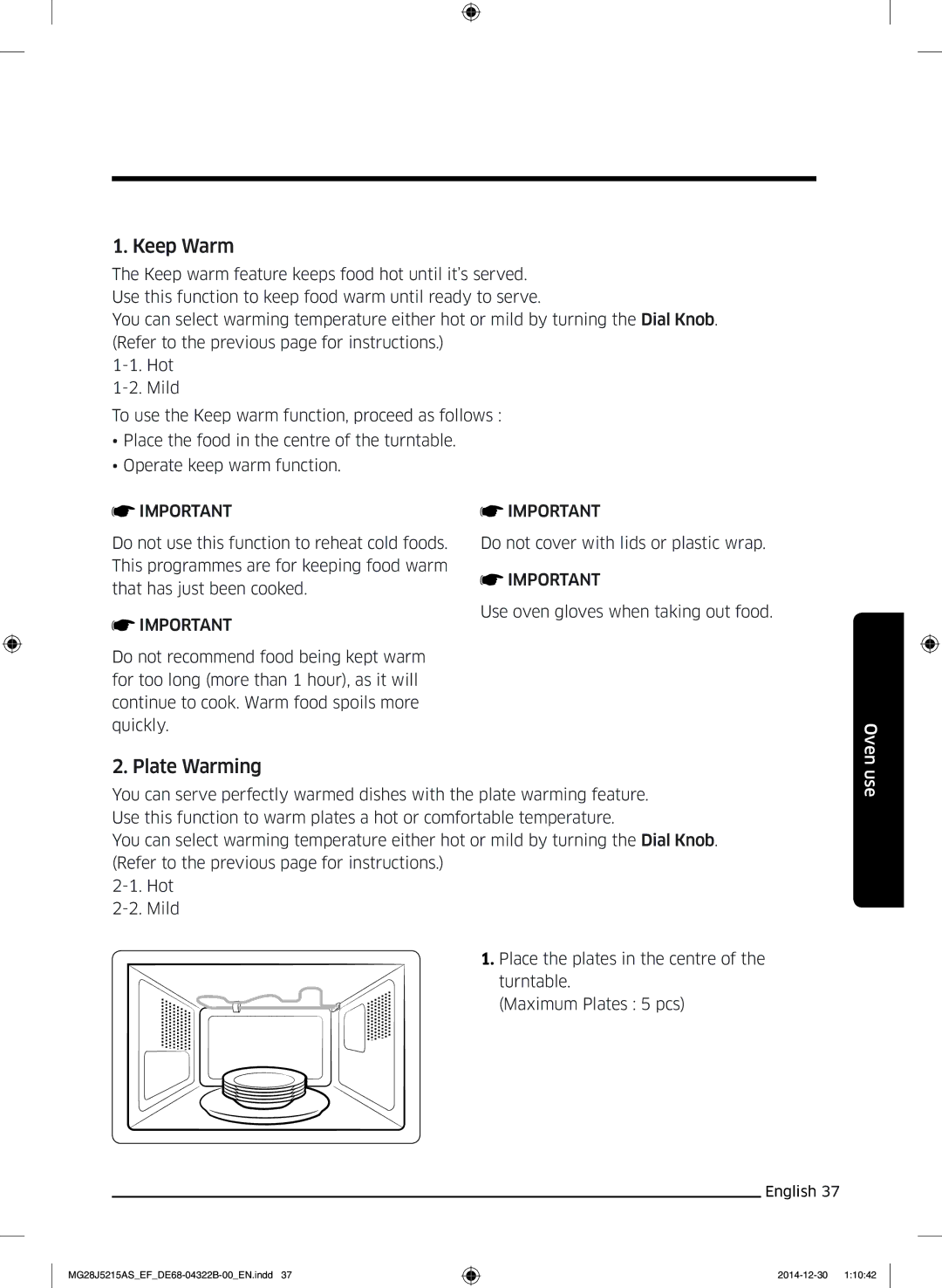 Samsung MG28J5215AW/EF, MG28J5215AS/EG, MG28J5215AB/EG, MG28J5215AB/EF, MG28J5215AS/EF manual Keep Warm, Plate Warming 