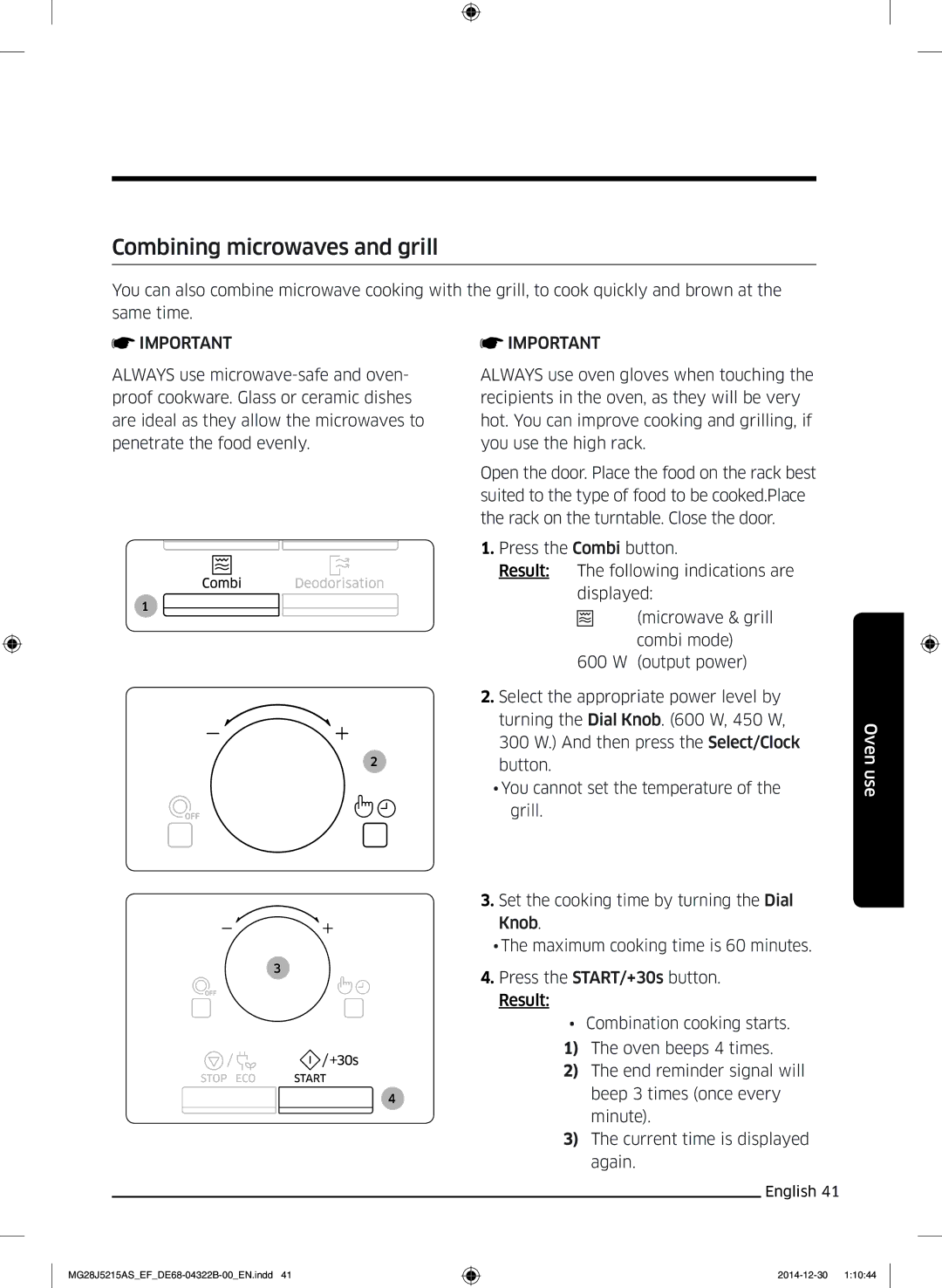 Samsung MG28J5215AB/EF, MG28J5215AS/EG, MG28J5215AB/EG, MG28J5215AW/EF, MG28J5215AS/EF manual Combining microwaves and grill 