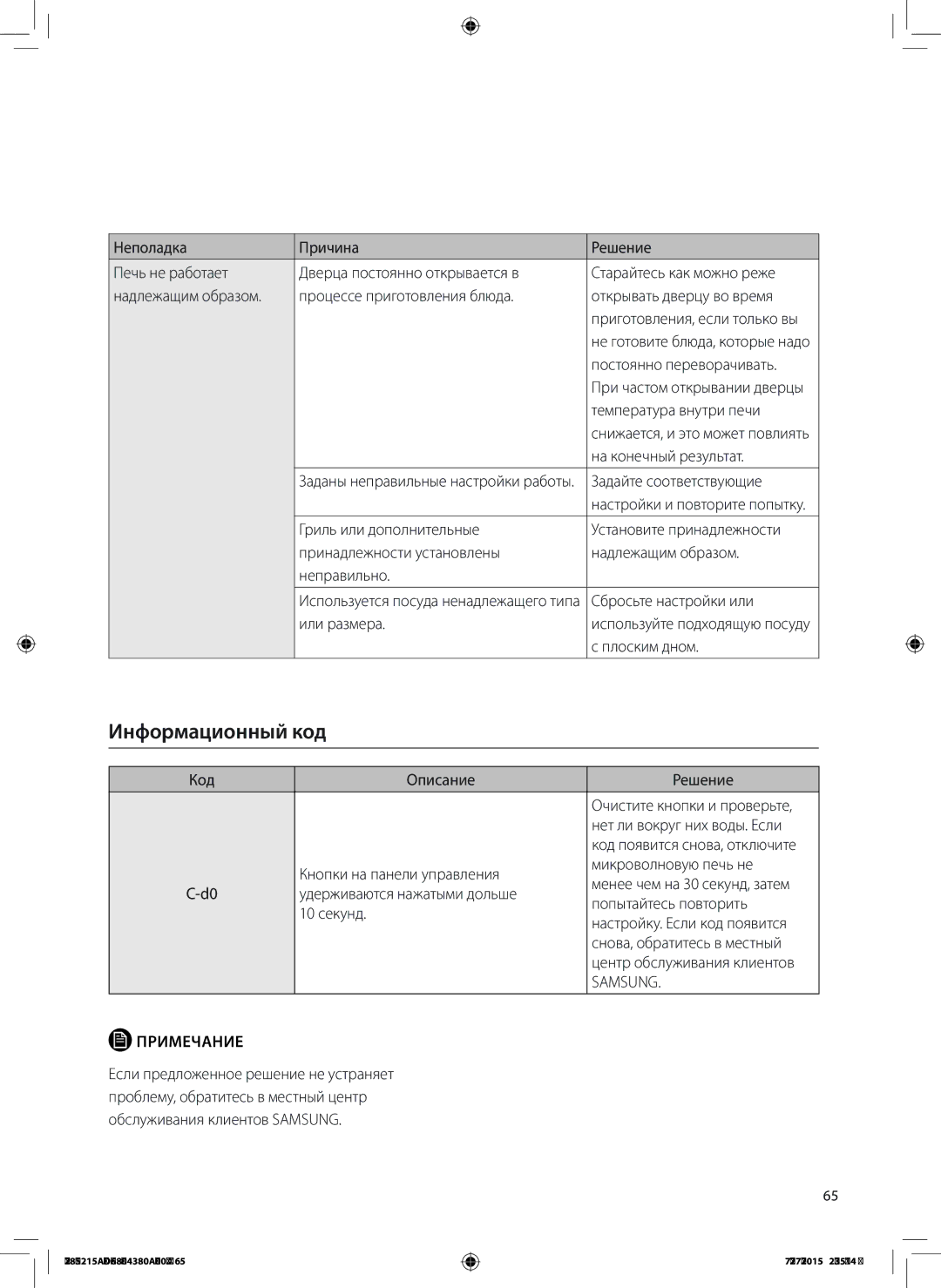 Samsung MG28J5215AS/LI manual Информационный код 