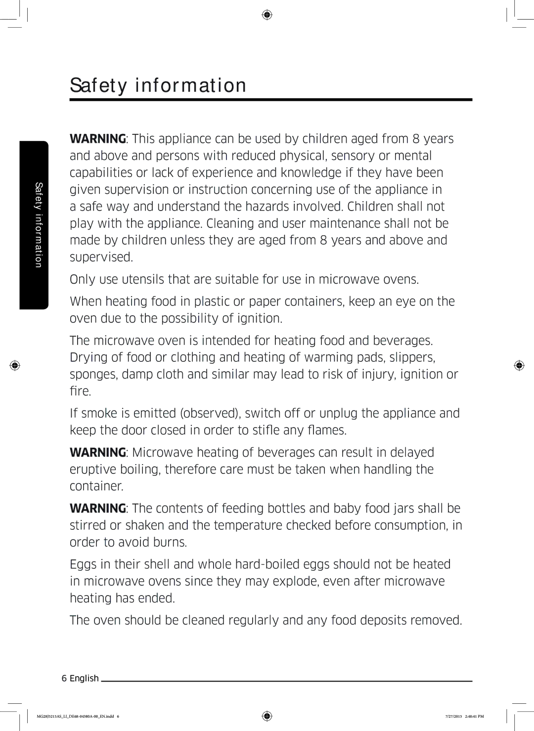 Samsung MG28J5215AS/LI manual Safety information 