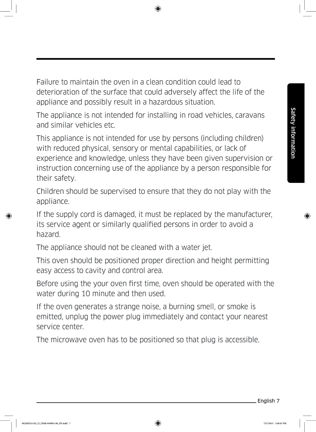 Samsung MG28J5215AS/LI manual Safety information 