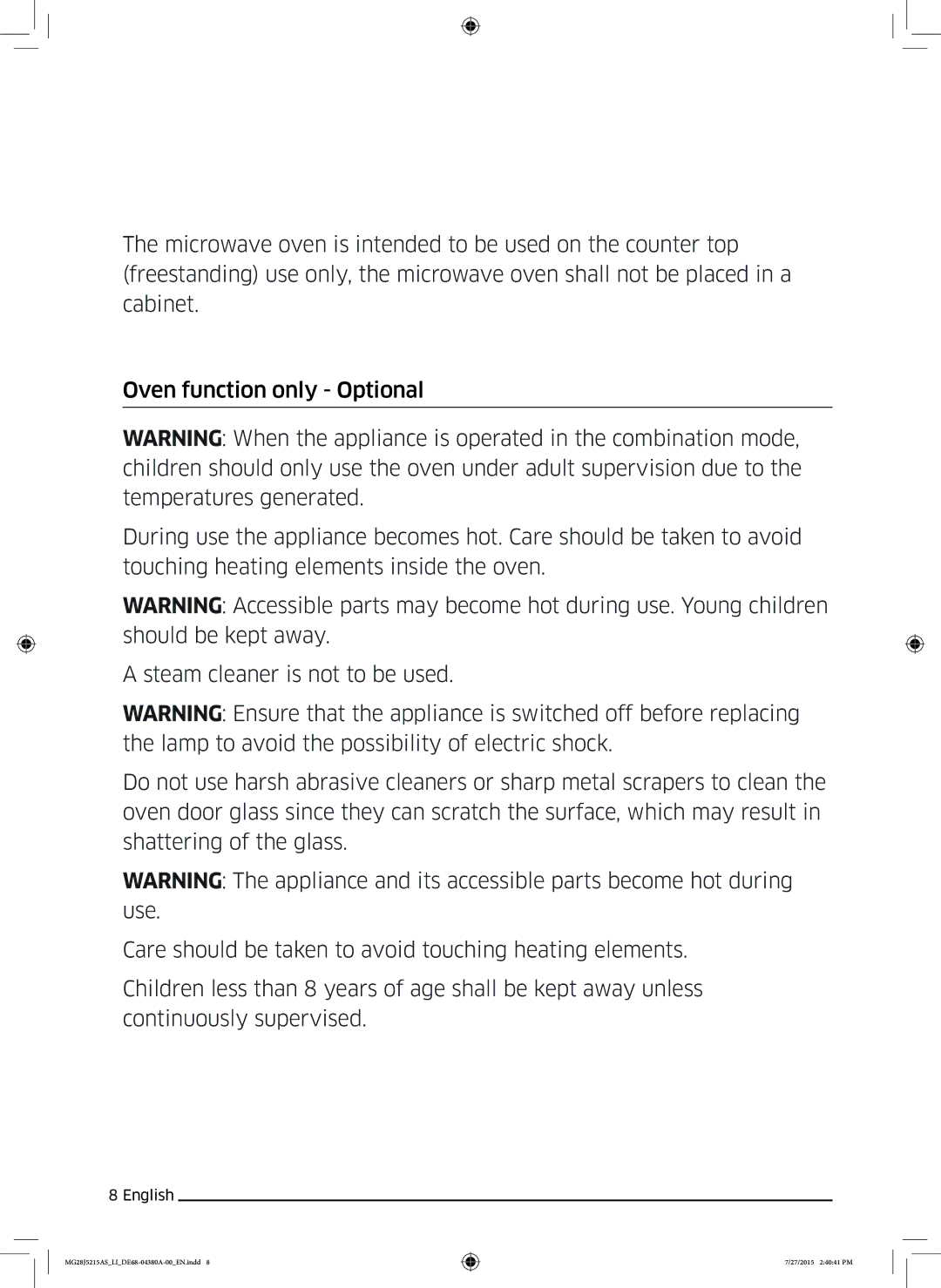 Samsung MG28J5215AS/LI manual Safety information 