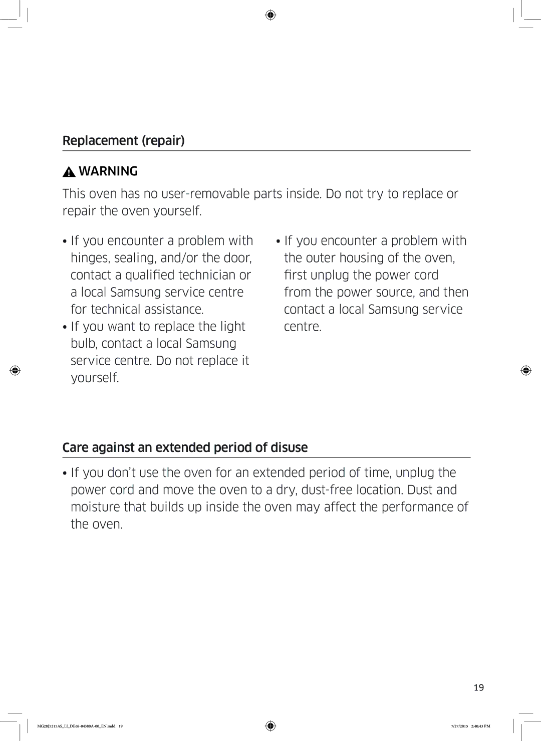 Samsung MG28J5215AS/LI manual Maintenance 