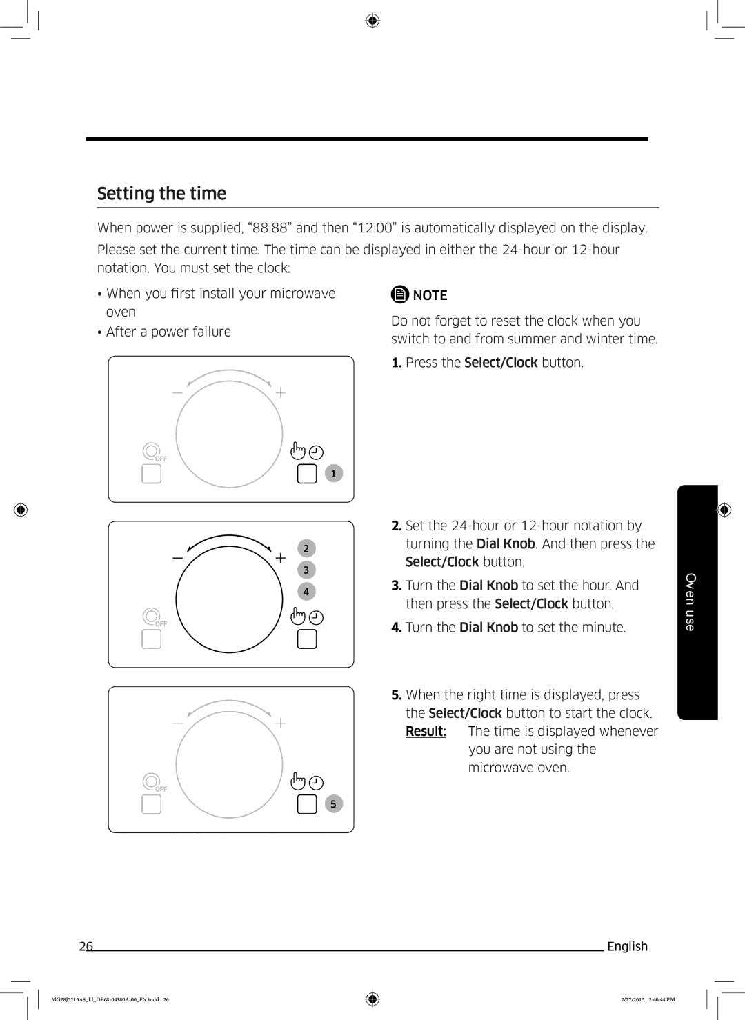 Samsung MG28J5215AS/LI manual Setting the time 