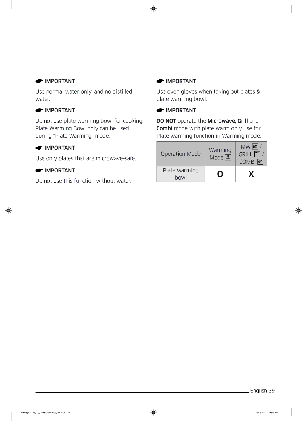 Samsung MG28J5215AS/LI manual Mode, Plate warming Bowl 