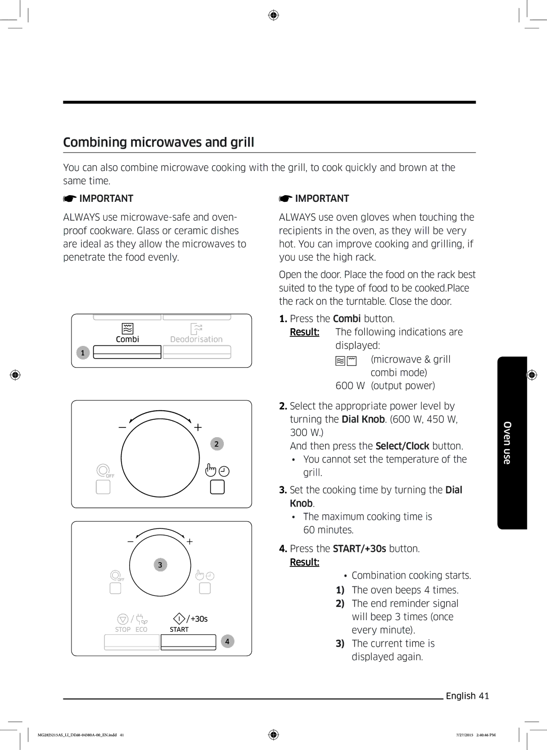 Samsung MG28J5215AS/LI manual Combining microwaves and grill 