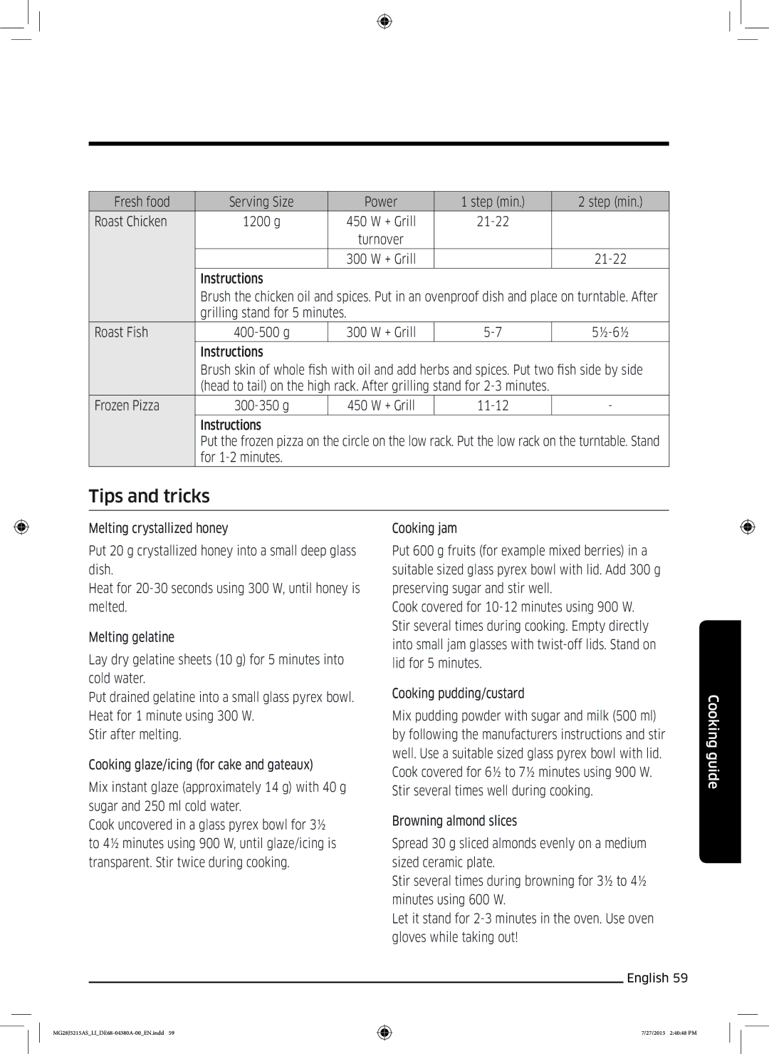 Samsung MG28J5215AS/LI manual Tips and tricks 