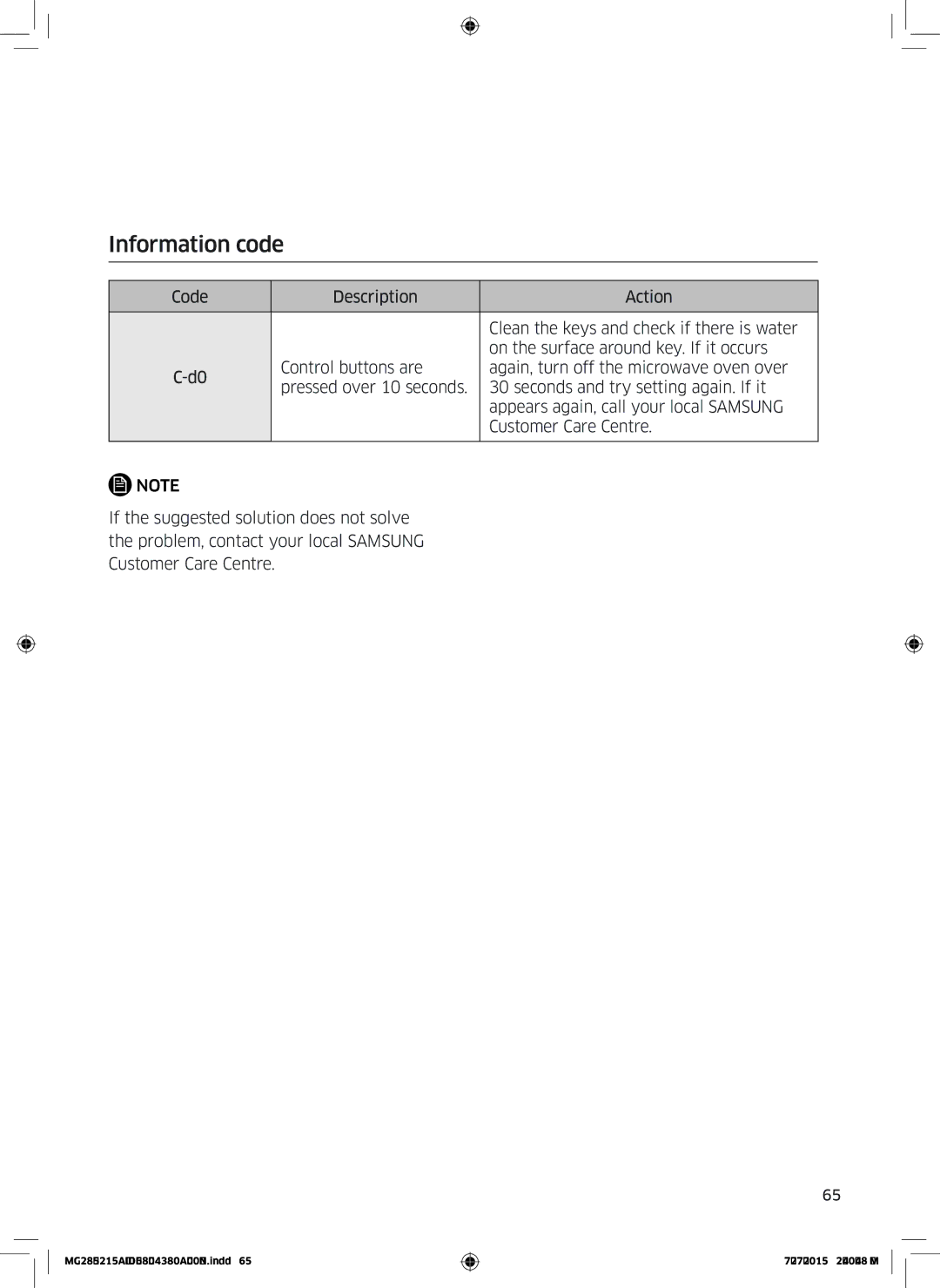 Samsung MG28J5215AS/LI manual Information code 