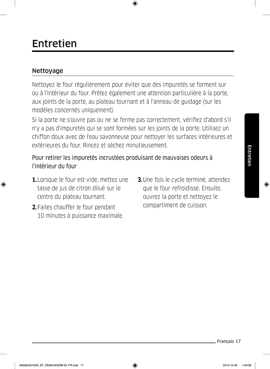 Samsung MG28J5215AW/EF, MG28J5215AS/EF manual Entretien 