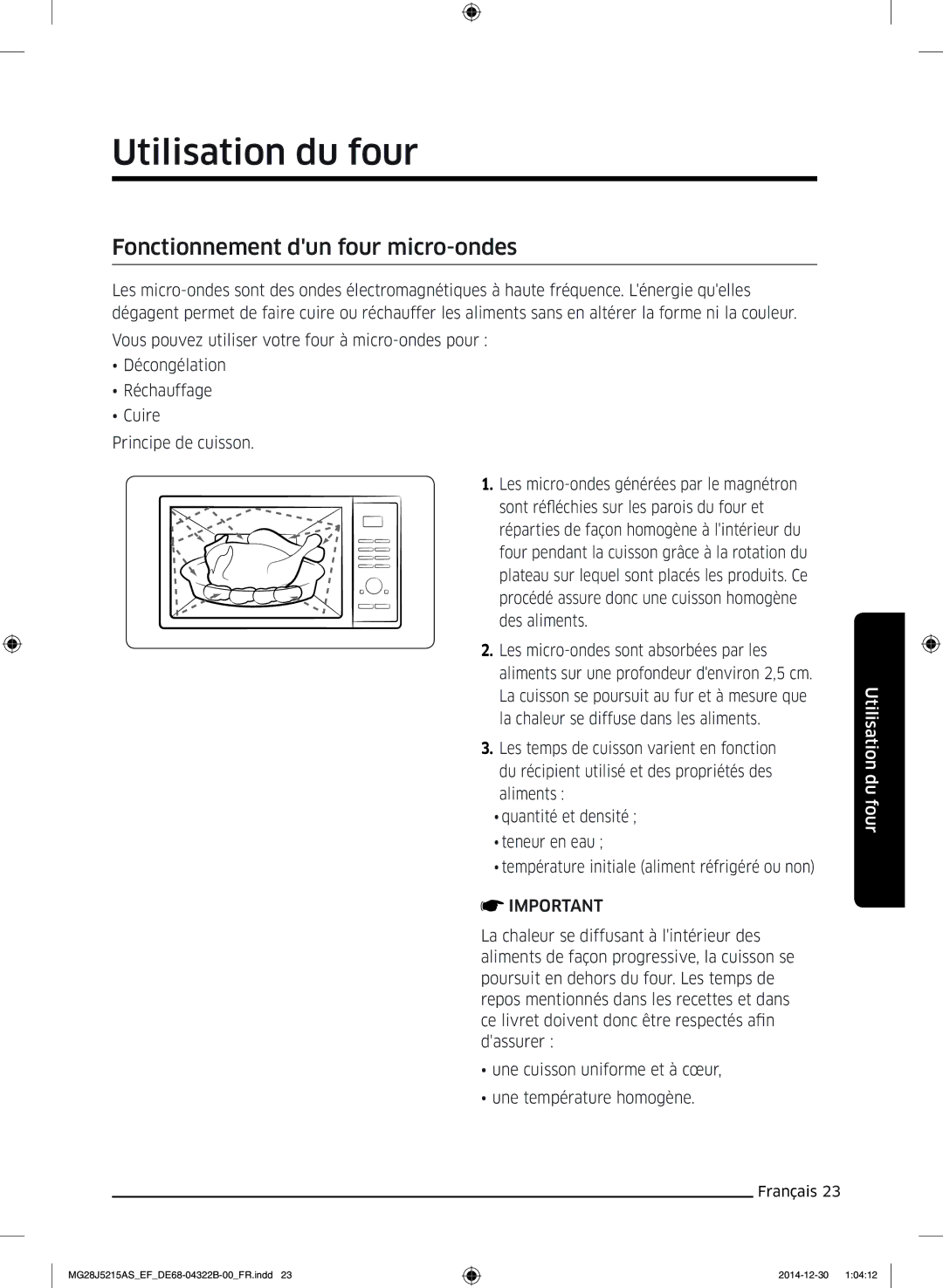 Samsung MG28J5215AW/EF, MG28J5215AS/EF manual Utilisation du four, Fonctionnement dun four micro-ondes 