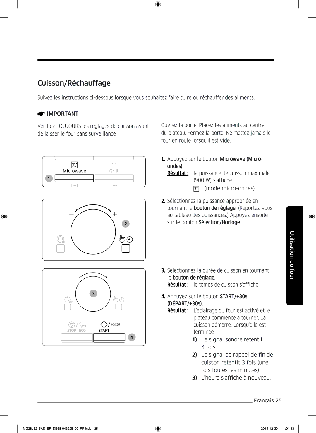 Samsung MG28J5215AW/EF, MG28J5215AS/EF manual Cuisson/Réchauffage 