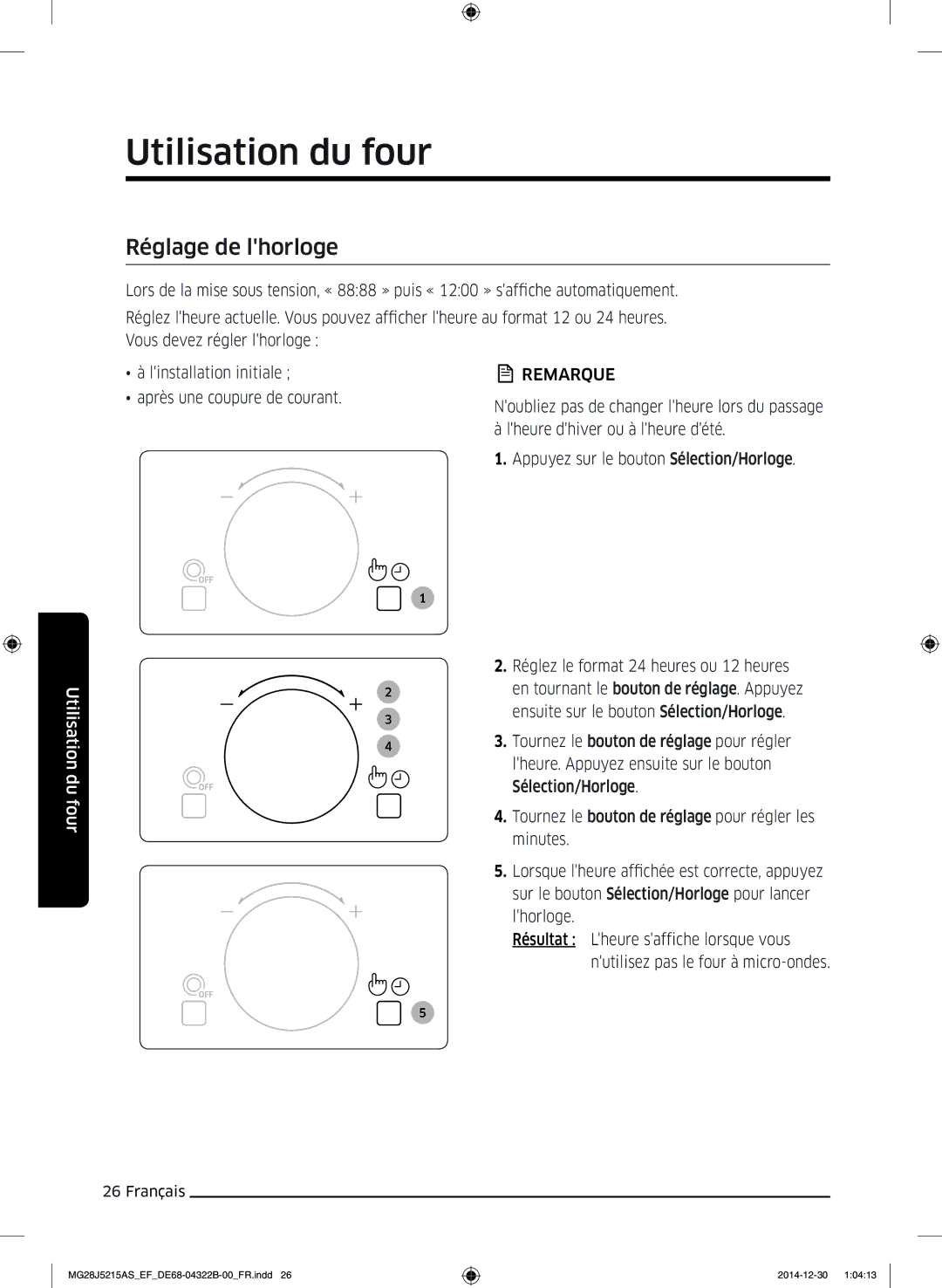 Samsung MG28J5215AS/EF, MG28J5215AW/EF Réglage de lhorloge, Après une coupure de courant, Lheure dhiver ou à lheure dété 