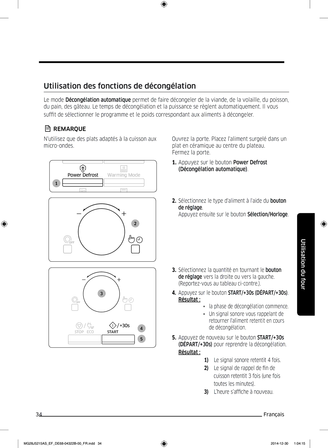 Samsung MG28J5215AS/EF, MG28J5215AW/EF manual Utilisation des fonctions de décongélation 