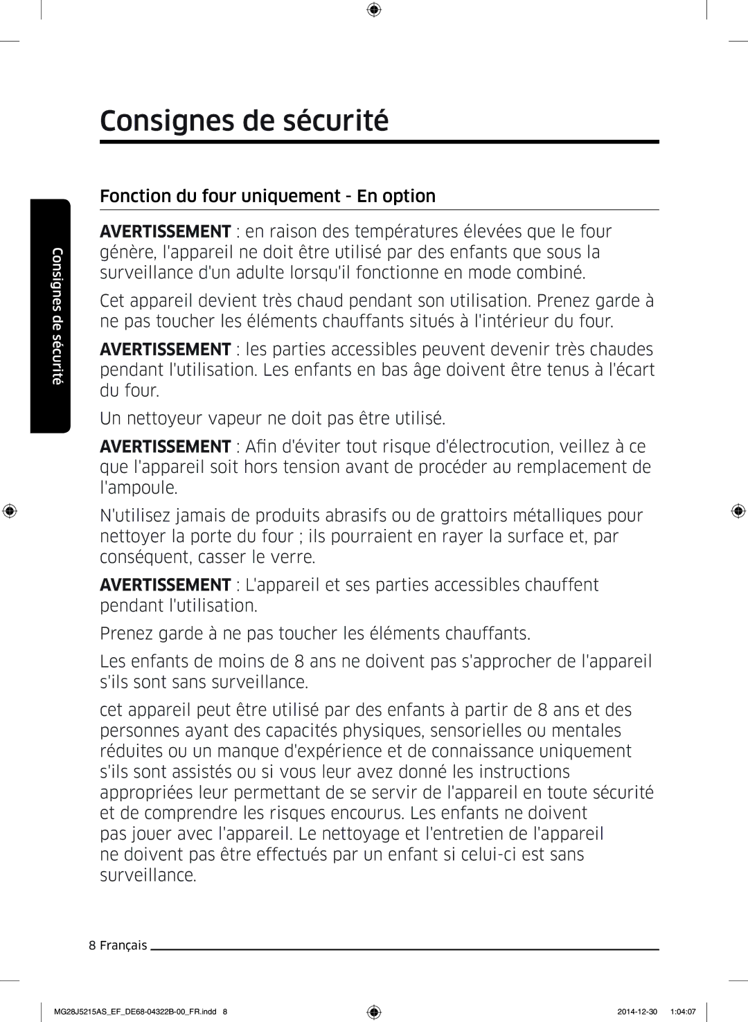 Samsung MG28J5215AS/EF, MG28J5215AW/EF manual Consignes de sécurité 