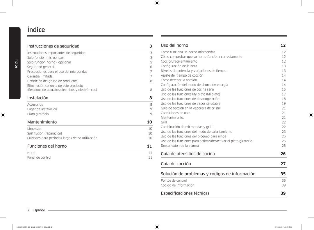 Samsung MG28J5255US/EC manual Índice 