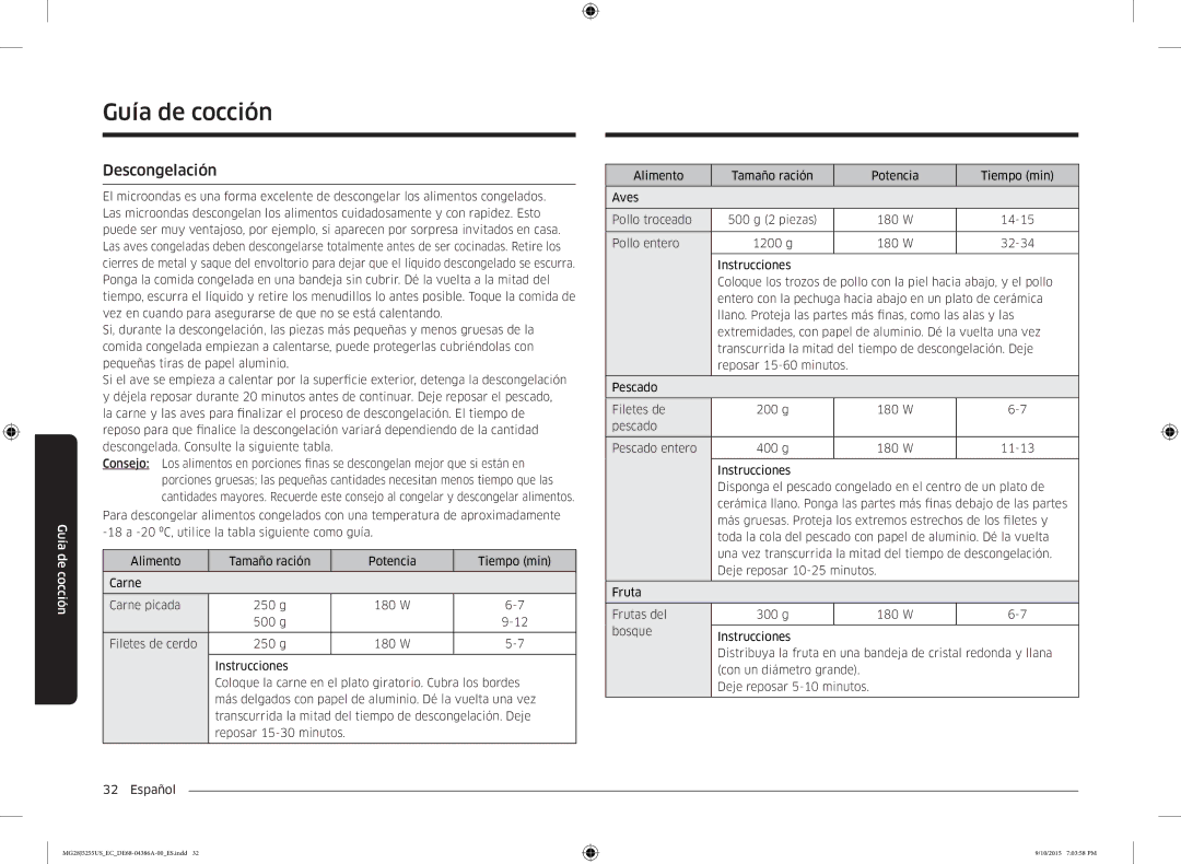 Samsung MG28J5255US/EC manual Descongelación 