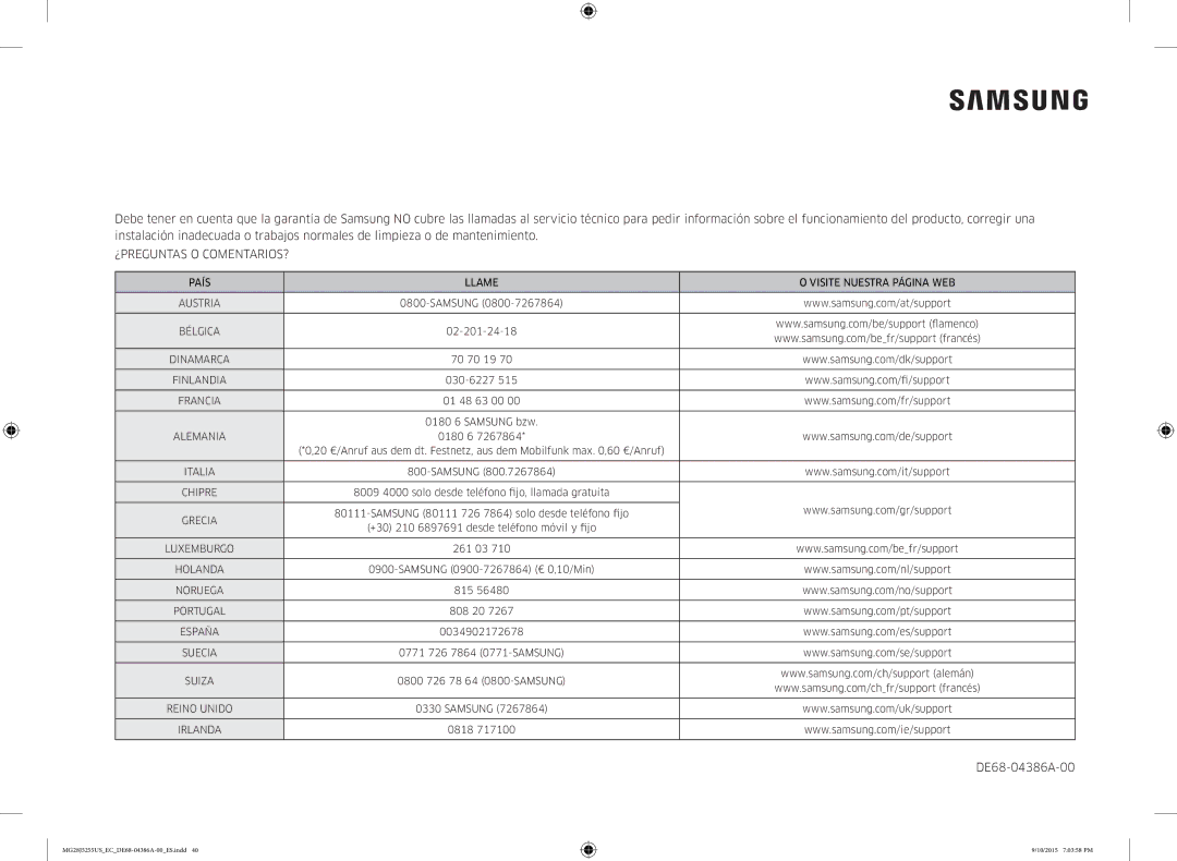 Samsung MG28J5255US/EC manual ¿Preguntas O Comentarios?, DE68-04386A-00 