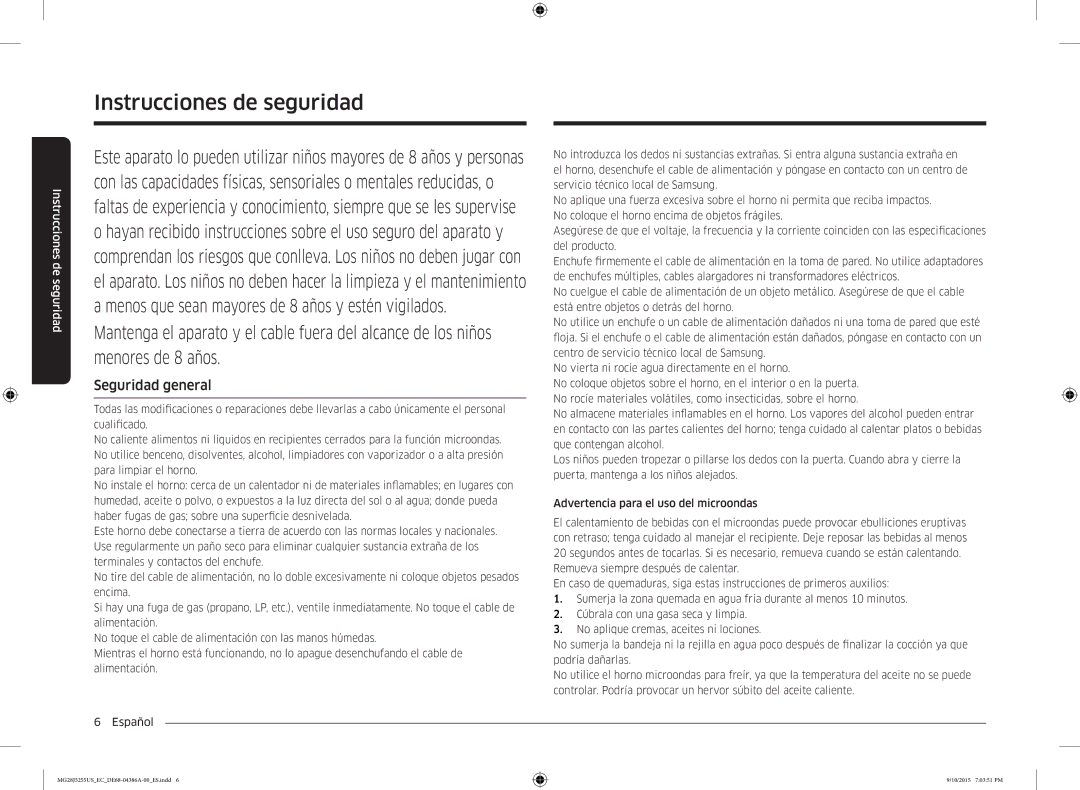 Samsung MG28J5255US/EC manual Seguridad general 