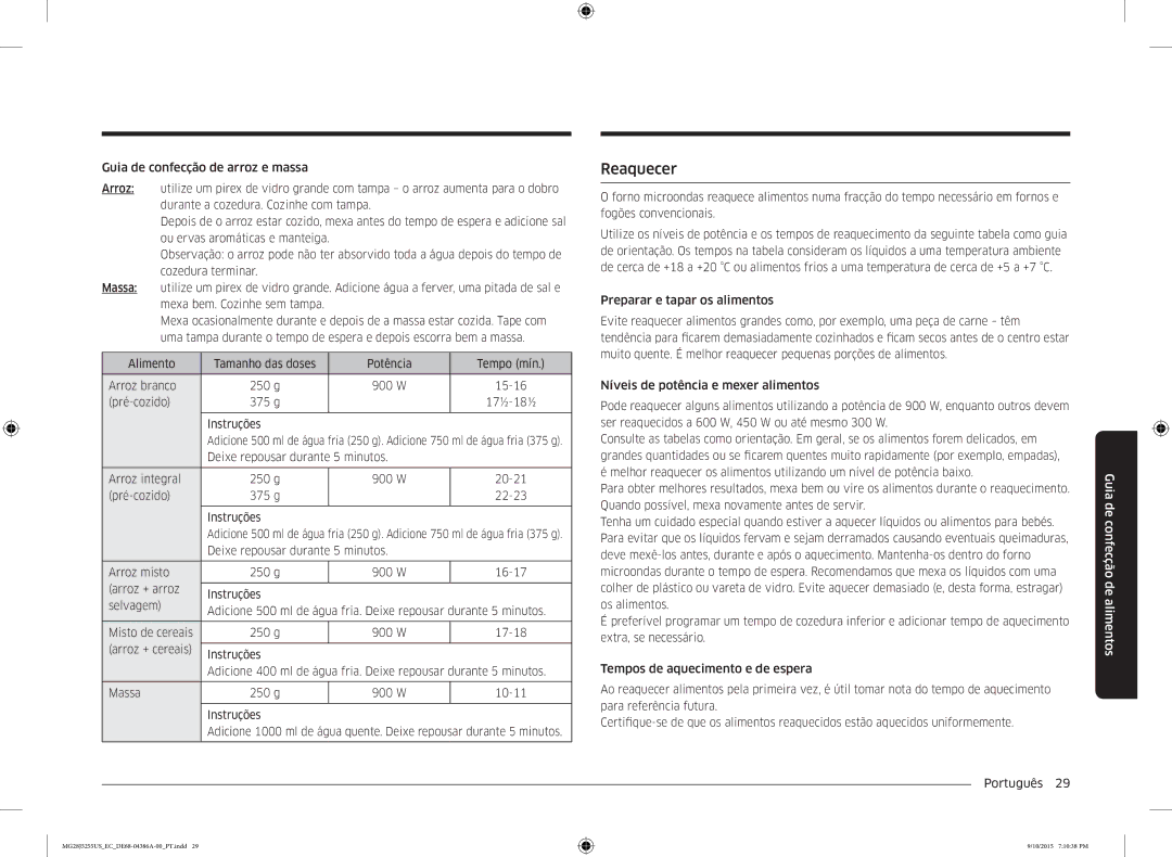 Samsung MG28J5255US/EC manual Reaquecer 