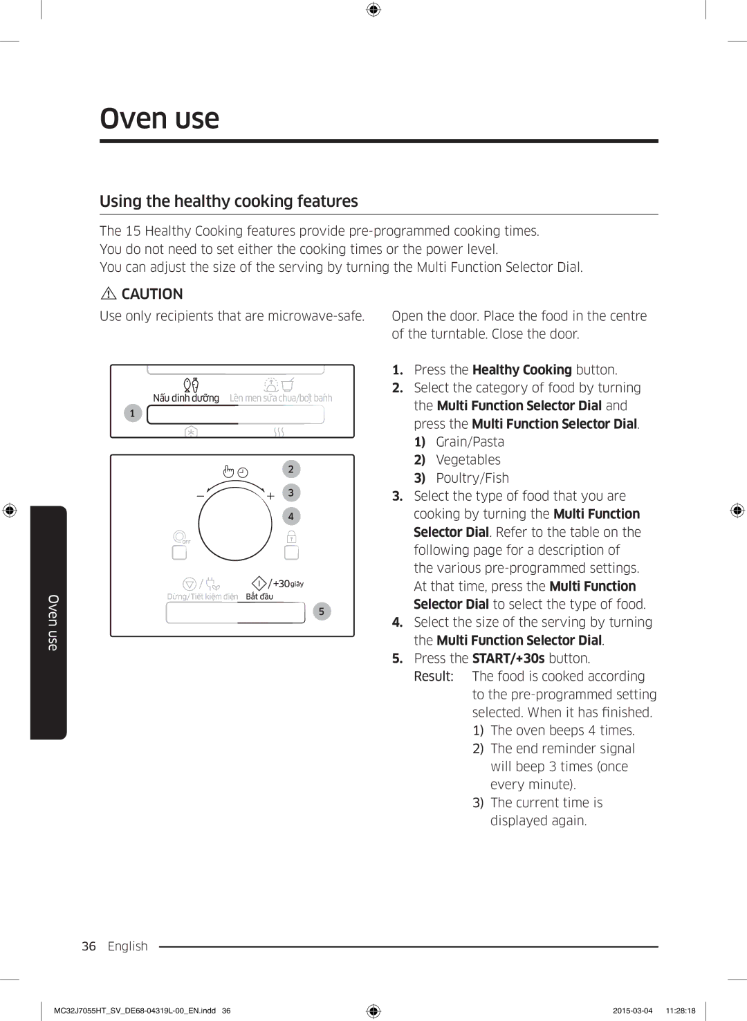 Samsung MG28J5255US/SV, MC32J7055HT/SV manual Using the healthy cooking features 