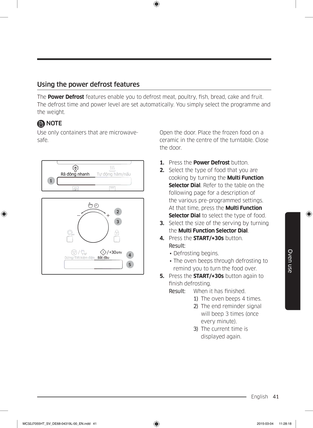 Samsung MC32J7055HT/SV, MG28J5255US/SV manual Using the power defrost features 