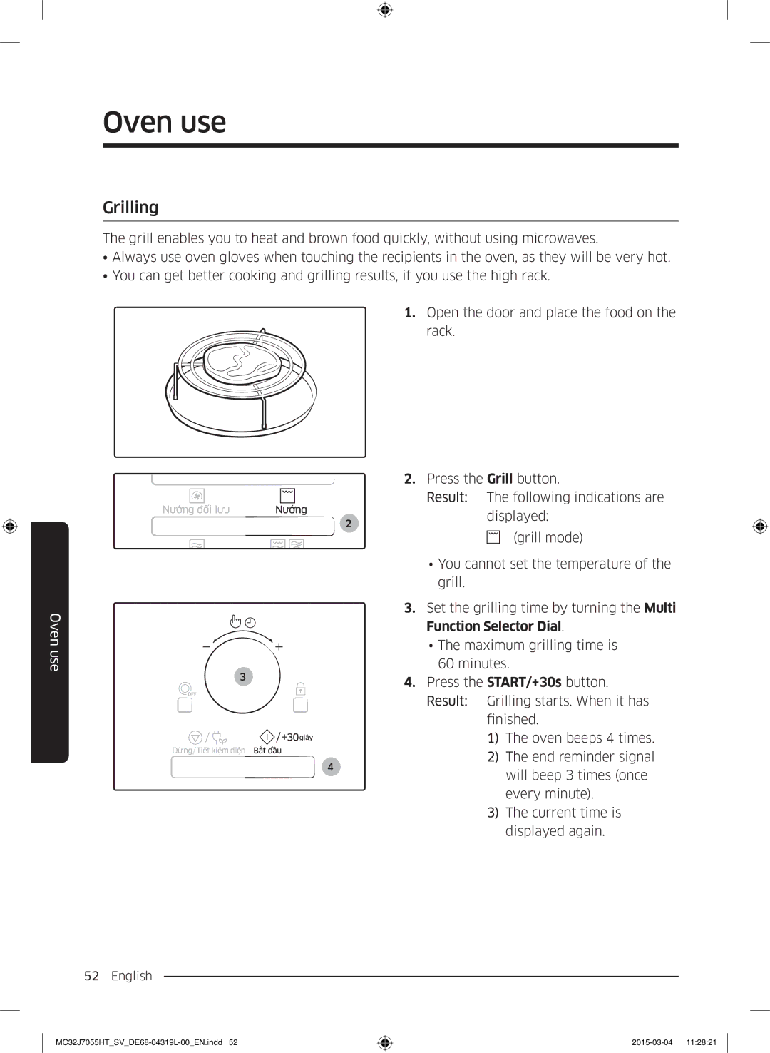 Samsung MG28J5255US/SV, MC32J7055HT/SV manual Grilling 