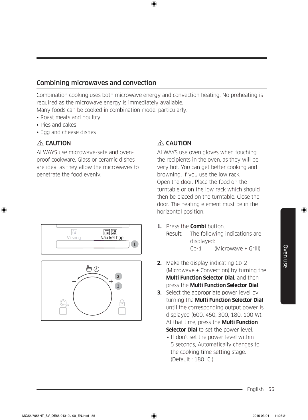 Samsung MC32J7055HT/SV, MG28J5255US/SV manual Combining microwaves and convection, Multi Function Selector Dial, and then 