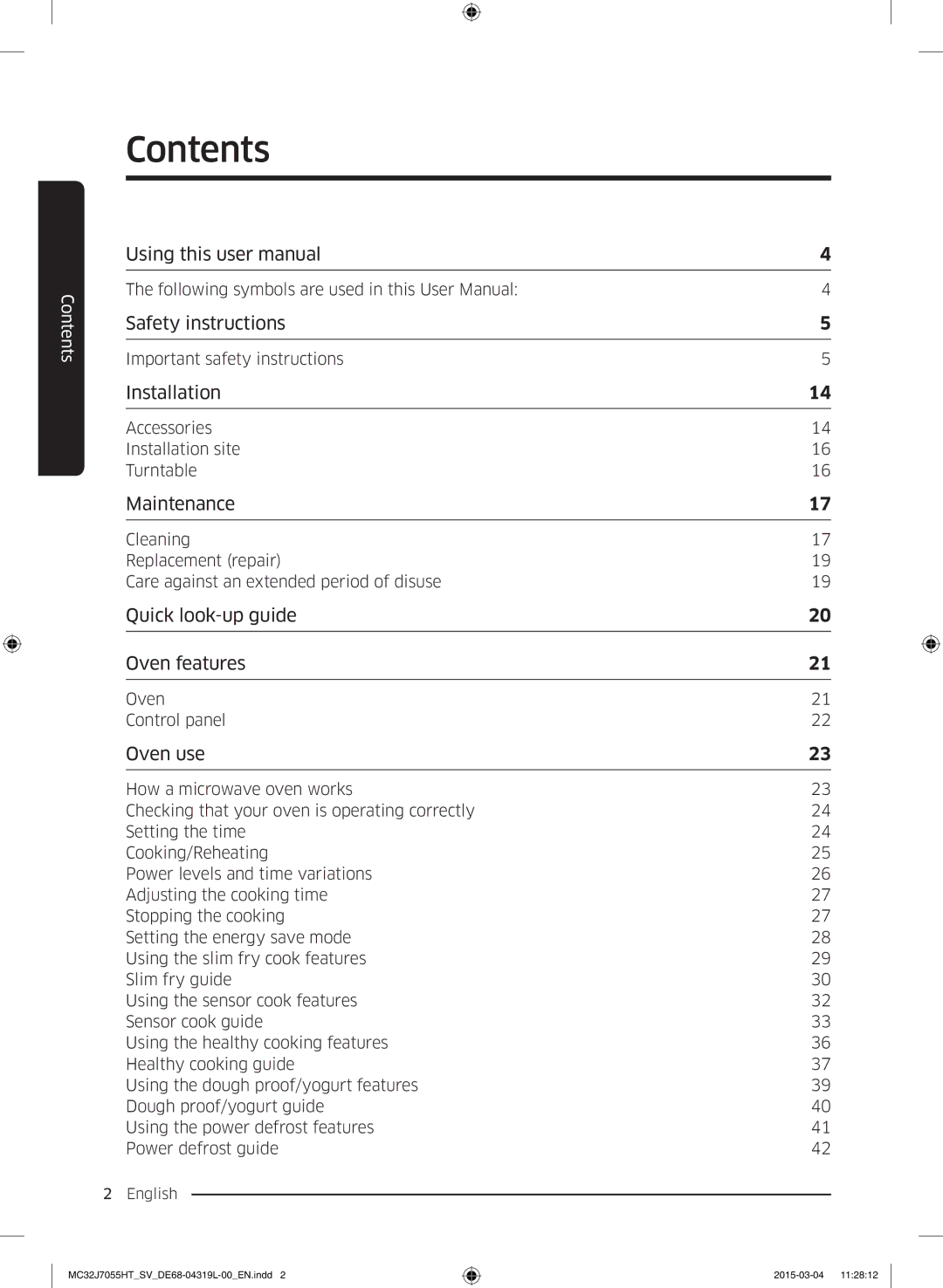 Samsung MG28J5255US/SV, MC32J7055HT/SV manual Contents 