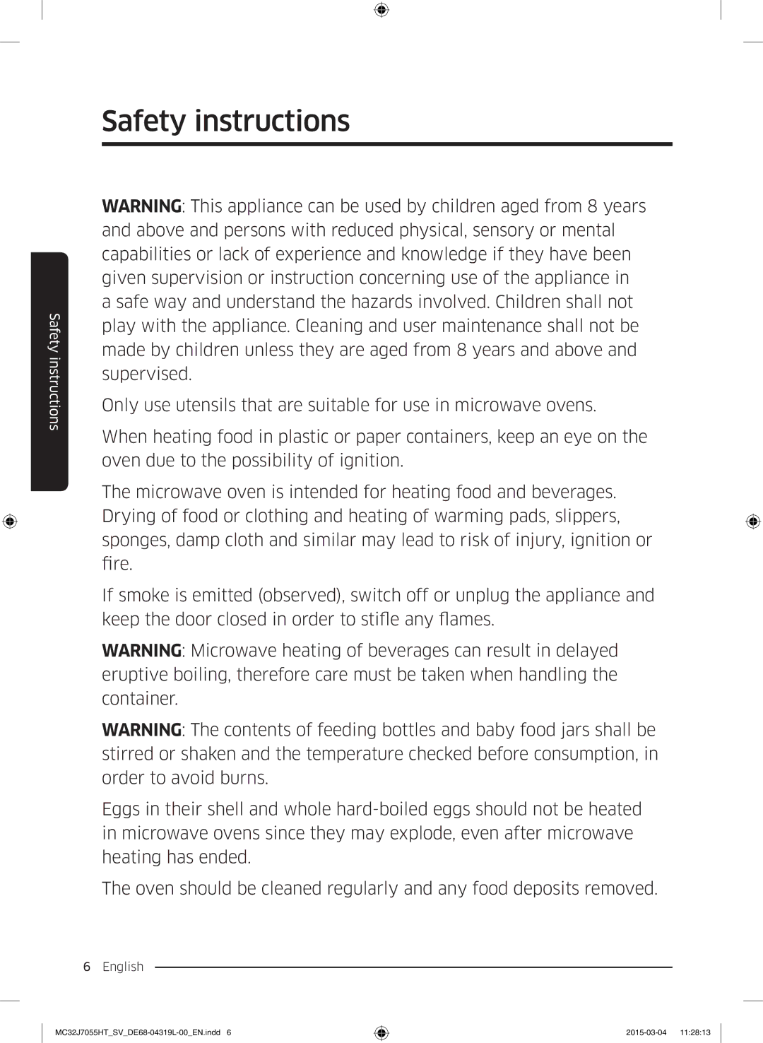 Samsung MG28J5255US/SV, MC32J7055HT/SV manual Safety instructions 