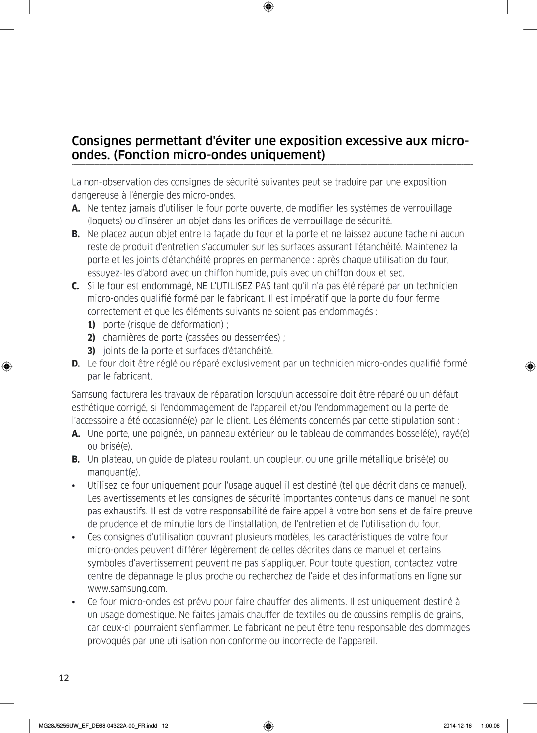 Samsung MG28J5255UW/EF manual Consignes de sécurité 