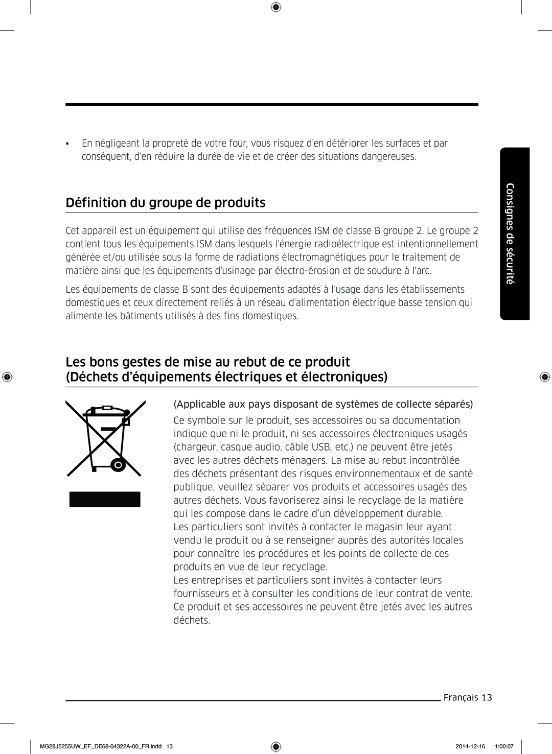 Samsung MG28J5255UW/EF manual Définition du groupe de produits 