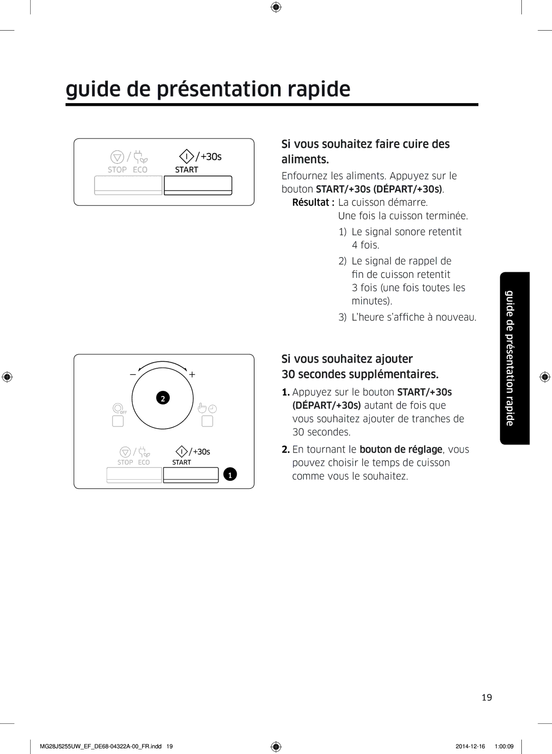 Samsung MG28J5255UW/EF Guide de présentation rapide, Si vous souhaitez faire cuire des aliments, Si vous souhaitez ajouter 