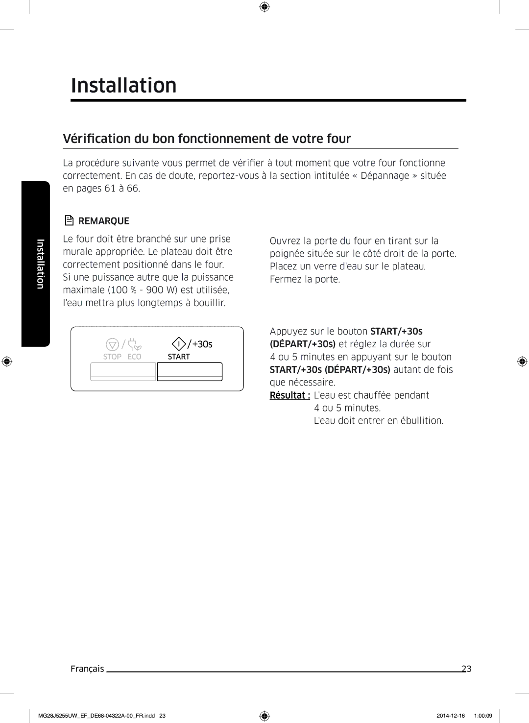 Samsung MG28J5255UW/EF manual Vérification du bon fonctionnement de votre four 