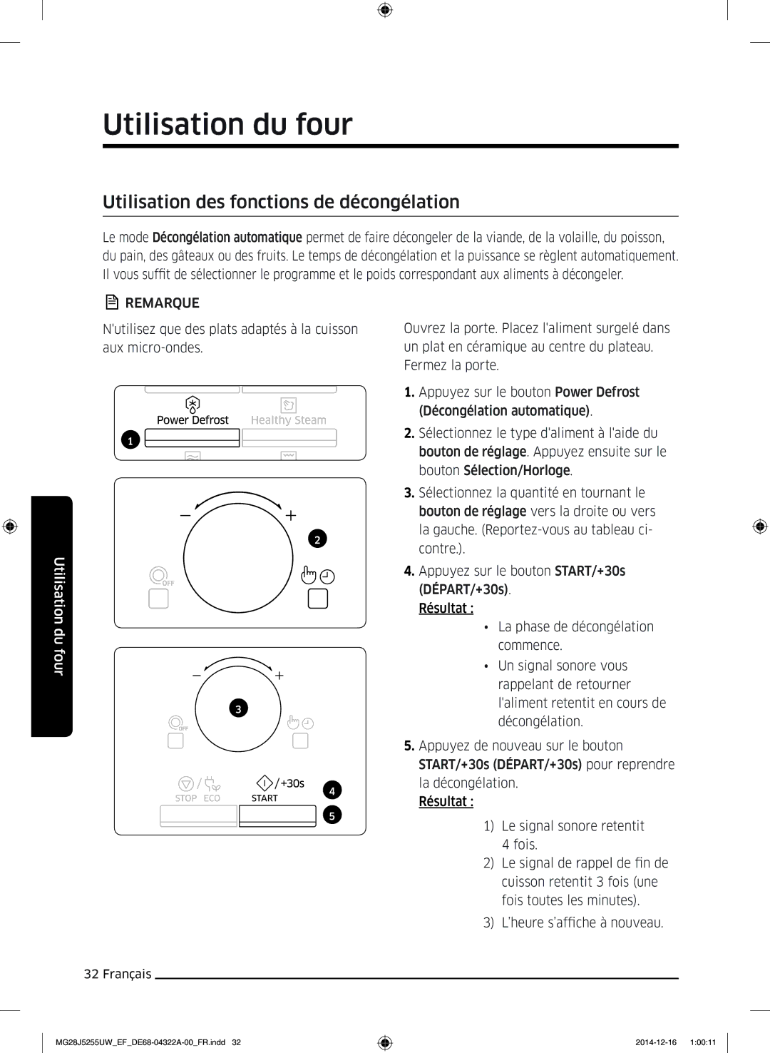 Samsung MG28J5255UW/EF manual Utilisation des fonctions de décongélation 