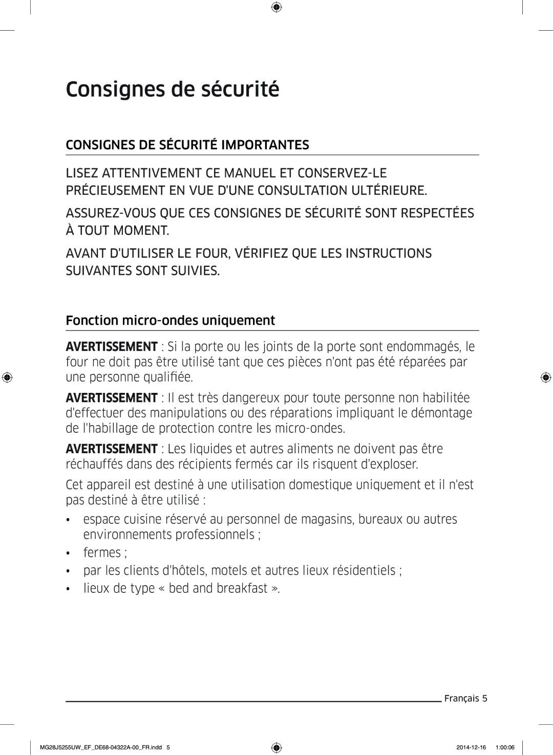 Samsung MG28J5255UW/EF manual Consignes de sécurité 