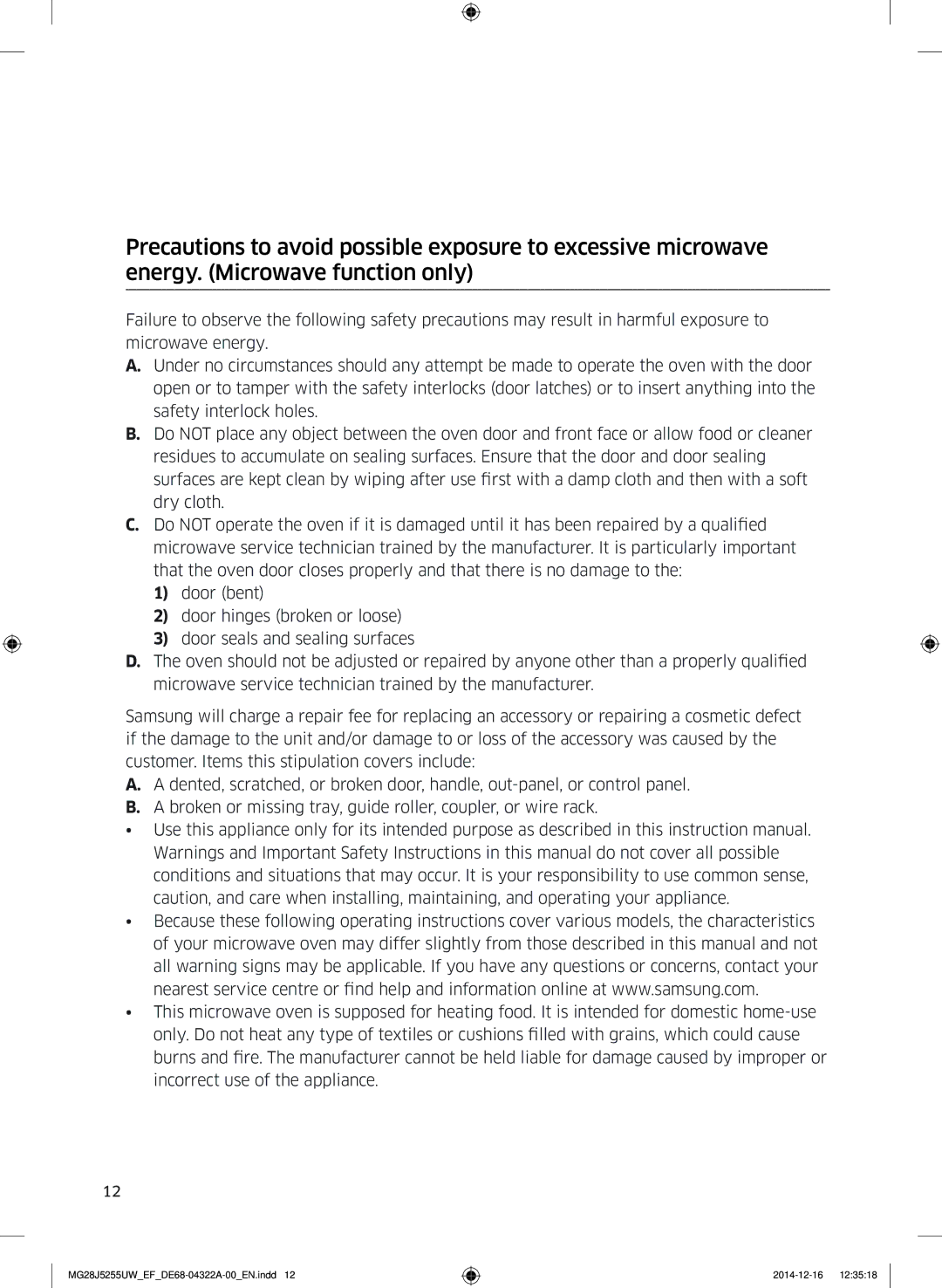 Samsung MG28J5255UW/EF manual Safety information 