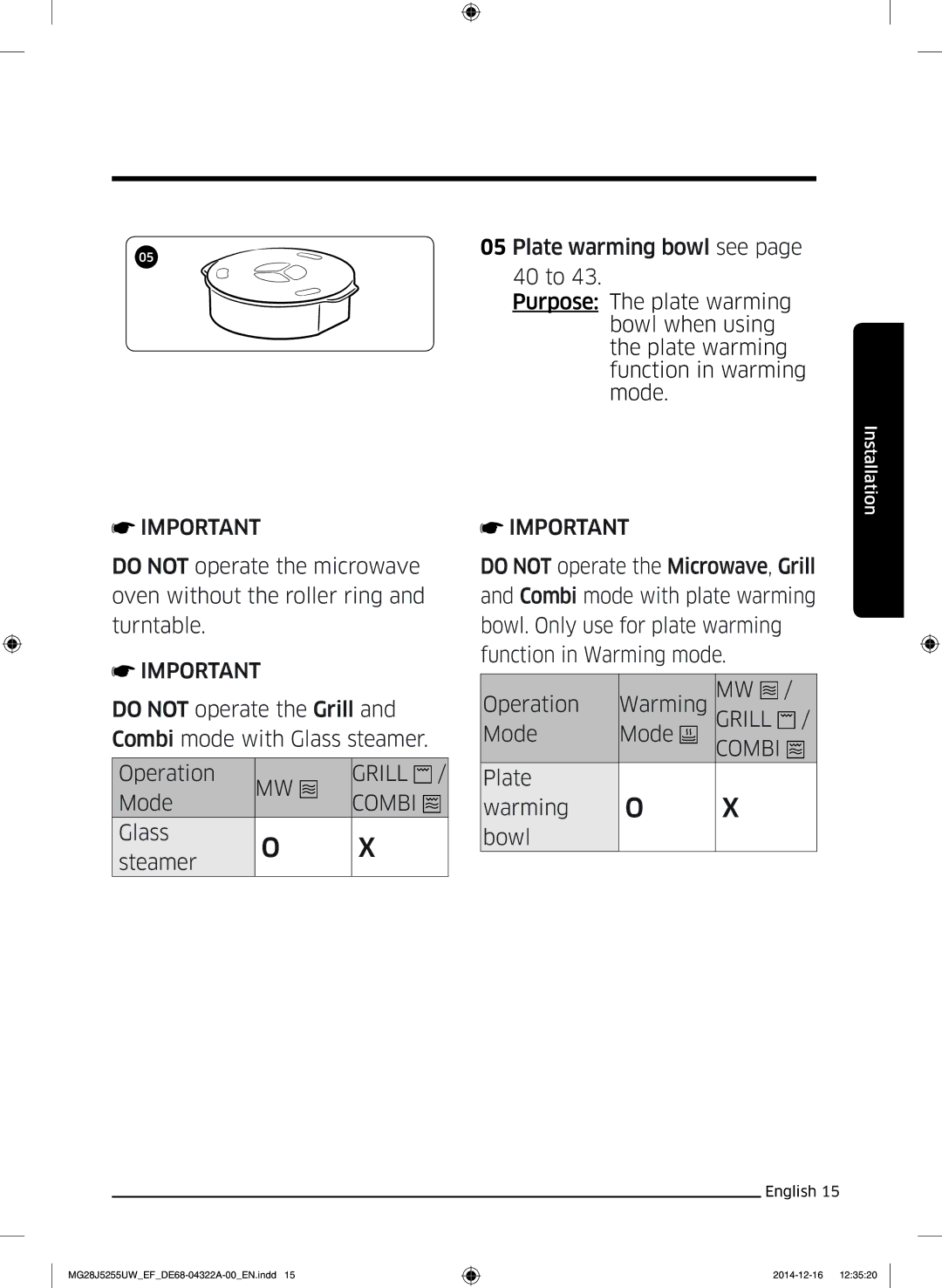 Samsung MG28J5255UW/EF manual Mode, Plate Warming Bowl 