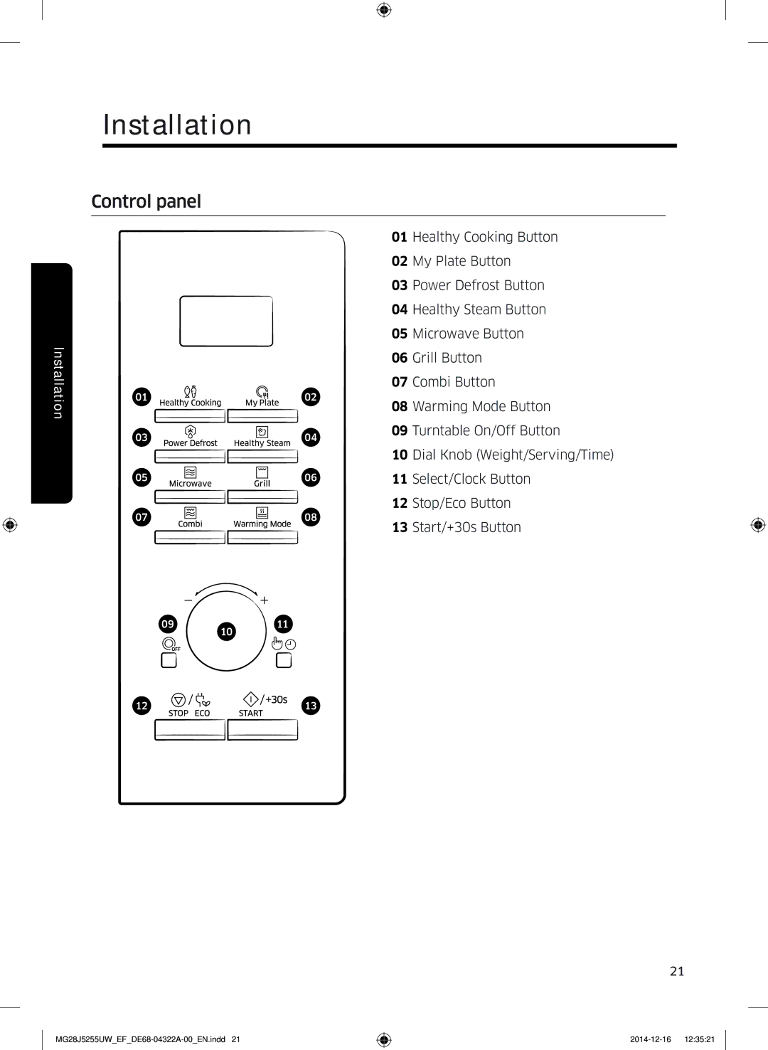 Samsung MG28J5255UW/EF manual Control panel 