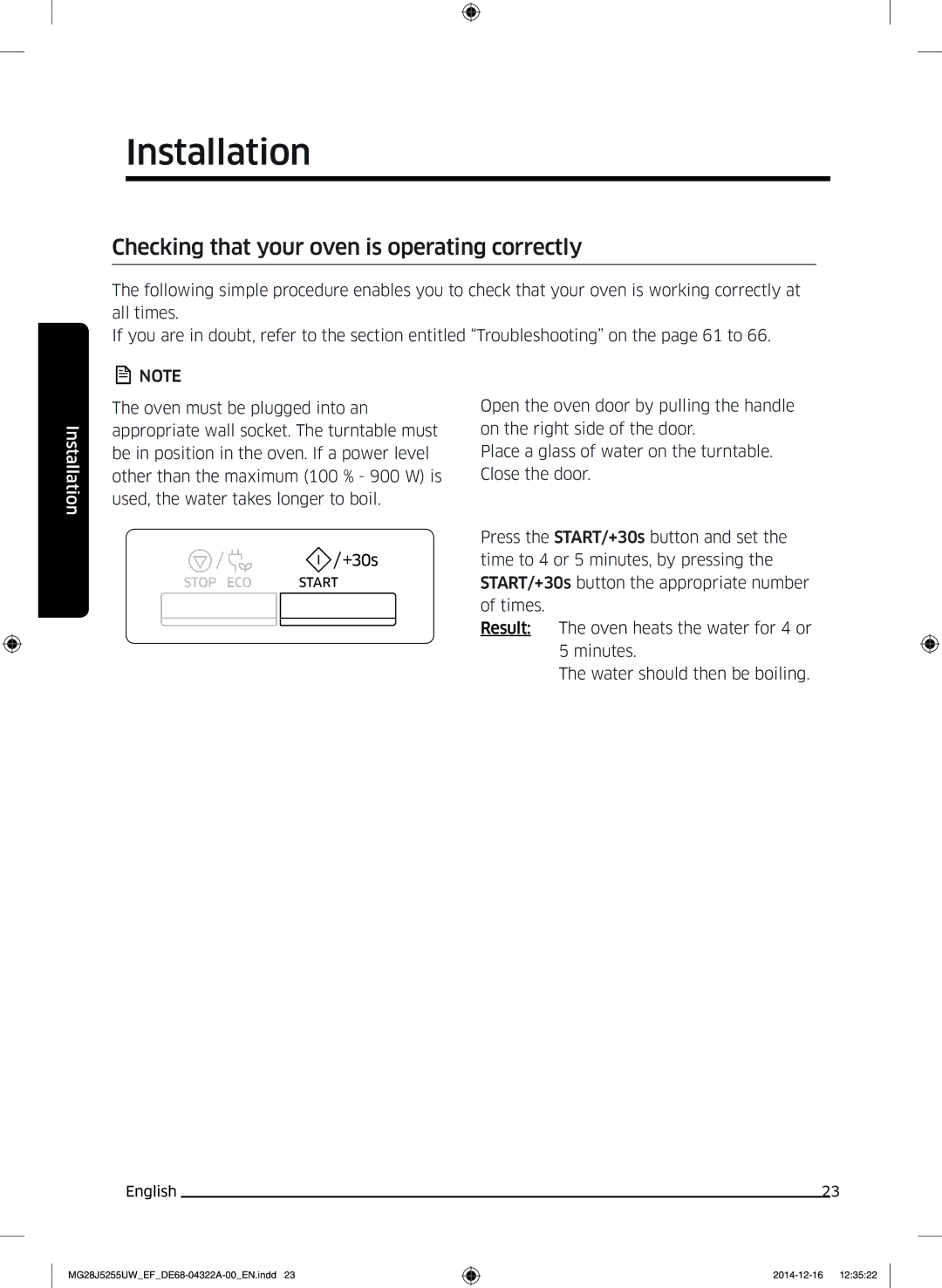 Samsung MG28J5255UW/EF manual Checking that your oven is operating correctly 