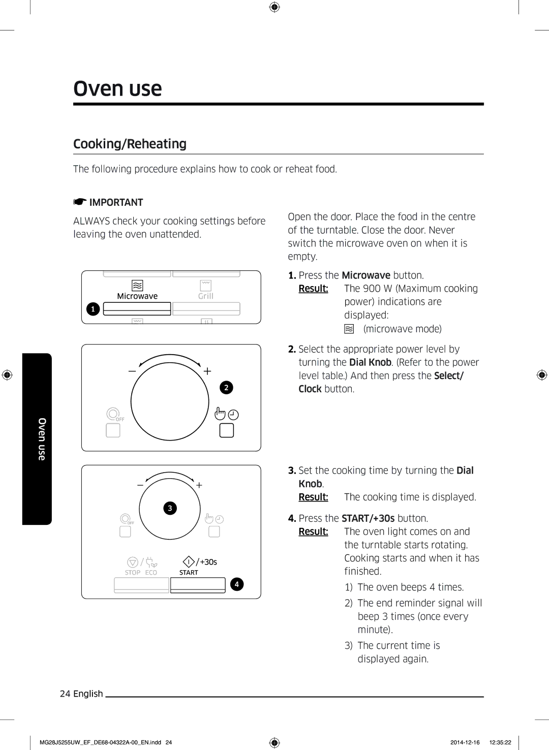 Samsung MG28J5255UW/EF manual Cooking/Reheating 