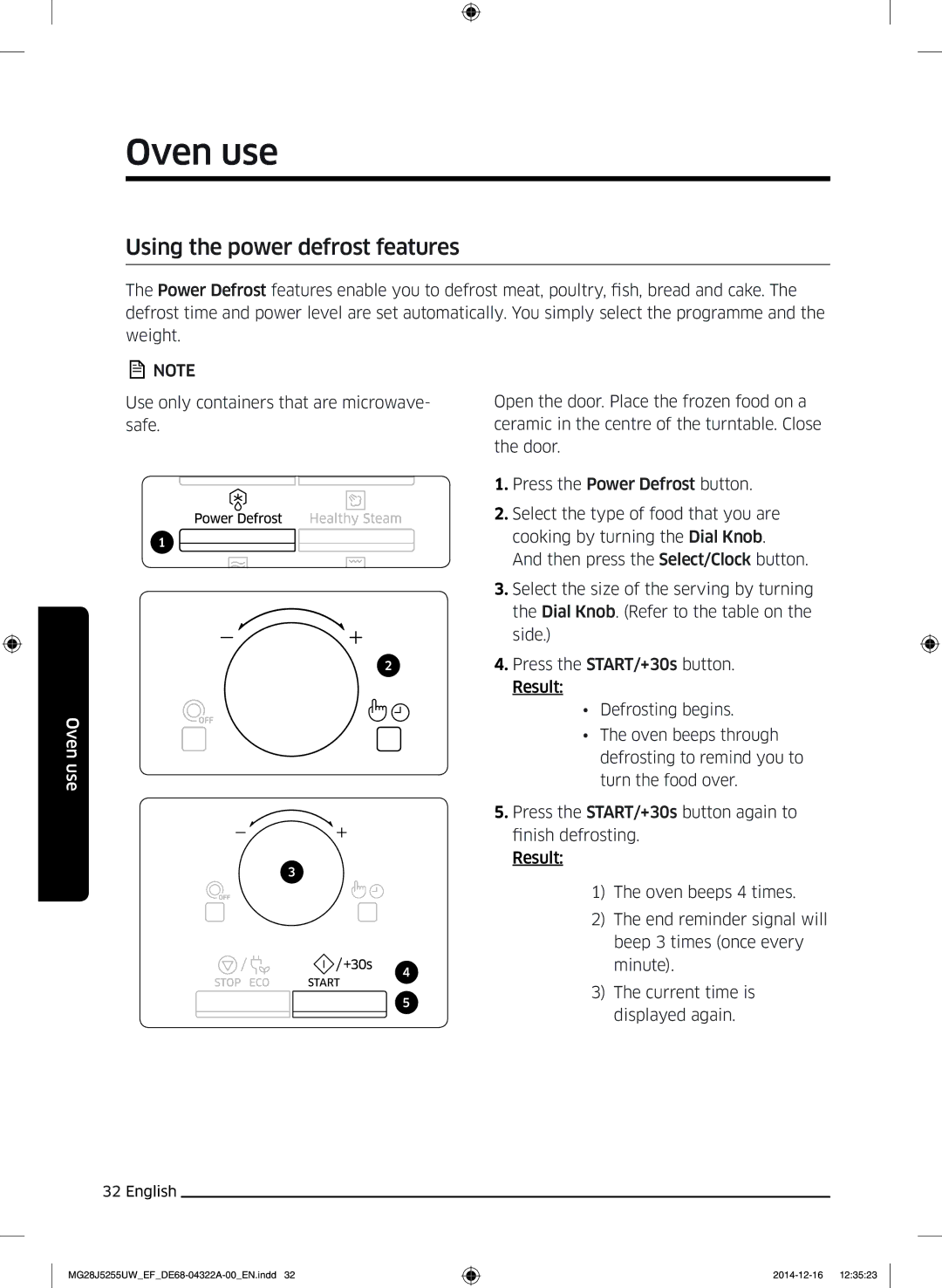 Samsung MG28J5255UW/EF manual Using the power defrost features 